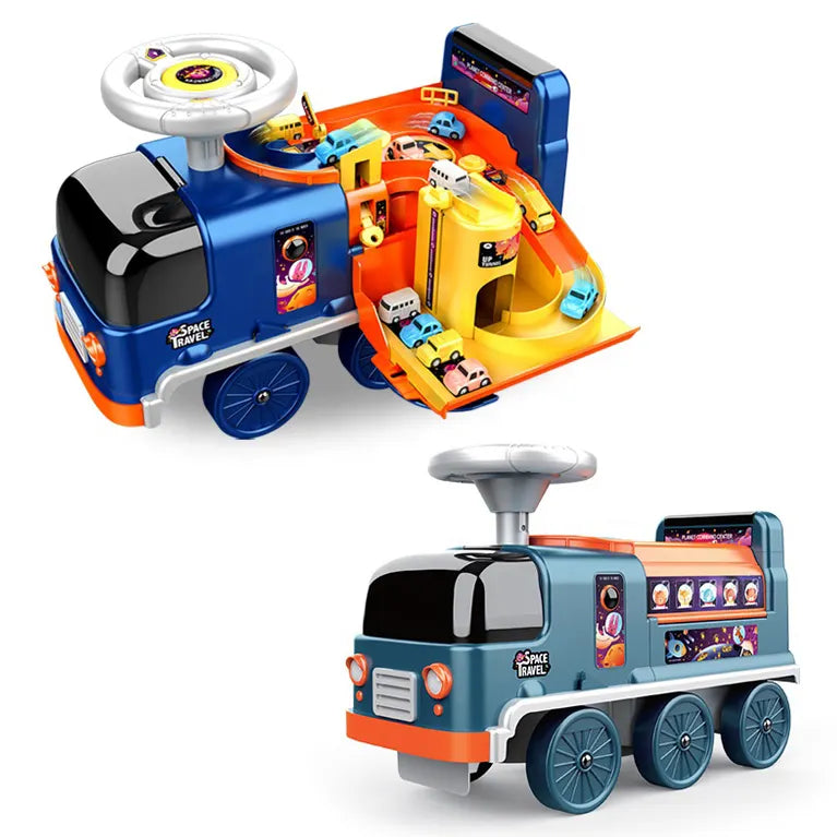 Carro Montable Espacial de Aventura 2 en 1 con Pista Tobogán y Sonidos Interactivos.